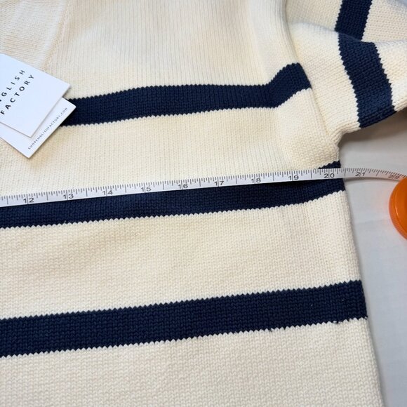 English Factory Striped V-Neck Sweater Cream Navy Heavy Knit NWT Size L - Picture 10 of 12